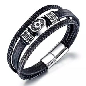 Star of David Black Leather Bracelets