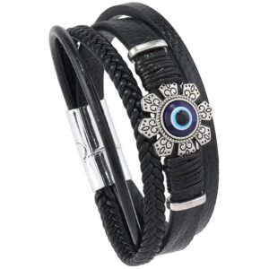Blue Eyes Black Leather Bracelets