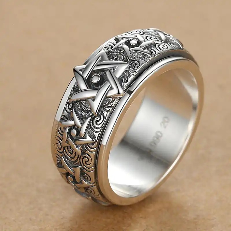 New Rotatable Silver Ring (Six-pointed Star)