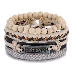 Retro Multi-Layer Alloy Wooden Bead Leather Bracelet (ACHIEVE)