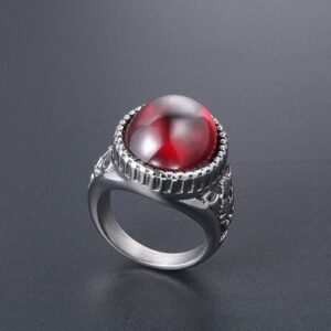 Men’s Vintage RED STONE Stainless Steel Ring – Gothic Oval Gem Statement Ring