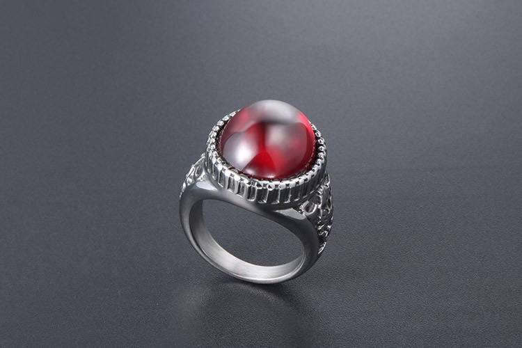 Men’s Vintage RED STONE Stainless Steel Ring – Gothic Oval Gem Statement Ring