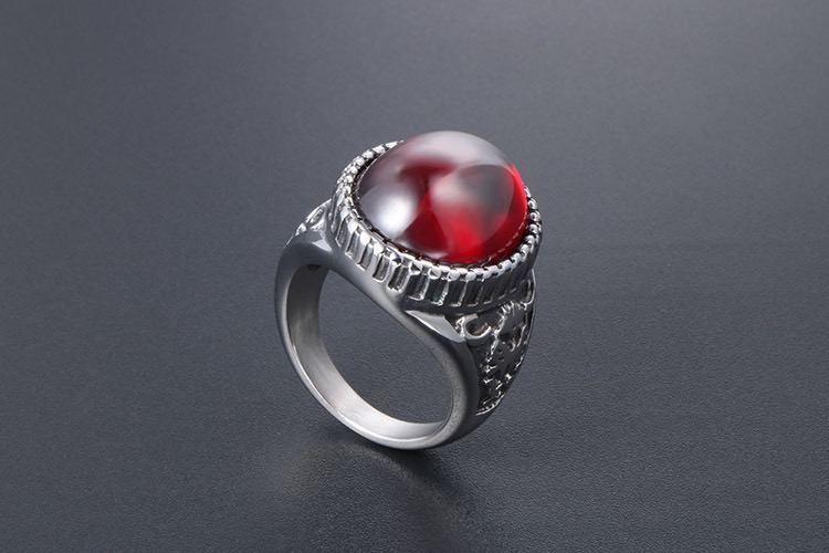 Men’s Vintage RED STONE Stainless Steel Ring – Gothic Oval Gem Statement Ring - Image 2