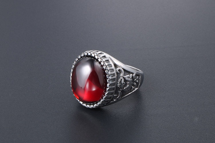 Men’s Vintage RED STONE Stainless Steel Ring – Gothic Oval Gem Statement Ring - Image 4