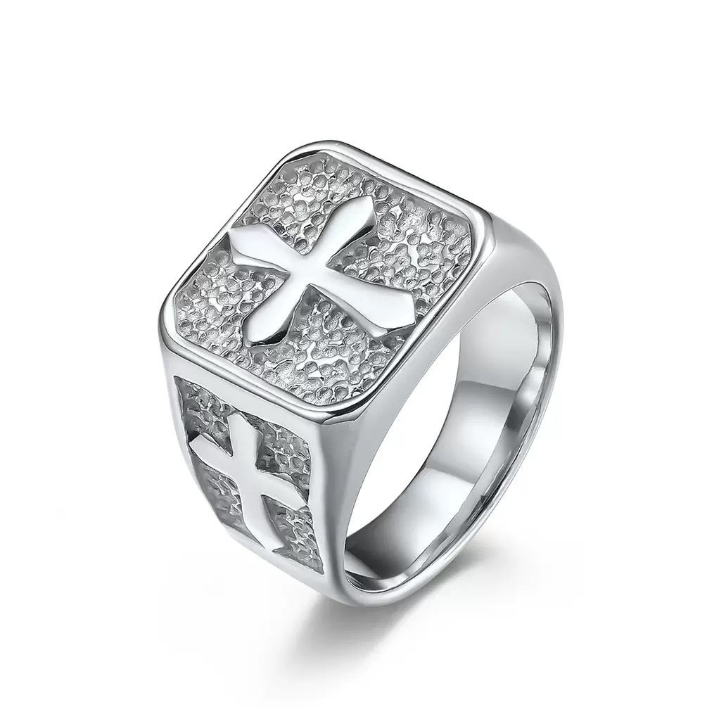 Stainless Steel Cross Signet Ring(SILVER)