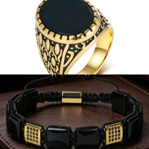 Unique Adjustable Bracelet and Midnight Crown Ring(Gold combo)